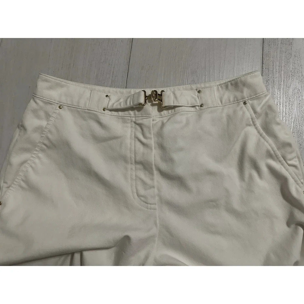 St John Sport Essentials By Marie Gray Pants Sz 6 Ivory Belted Gold Hardware